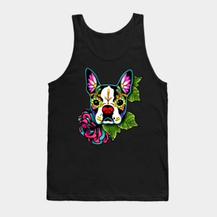 Boston Terrier in Black - Day of the Dead Sugar Skull Dog Tank Top